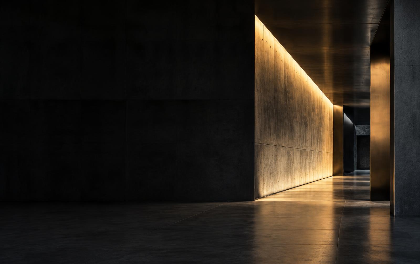 Monumental architecture illuminated by warm golden light